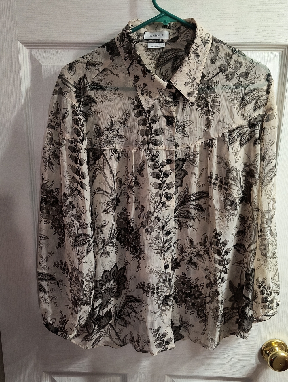 Van Heusen Ivory Blouse with Black Floral Print